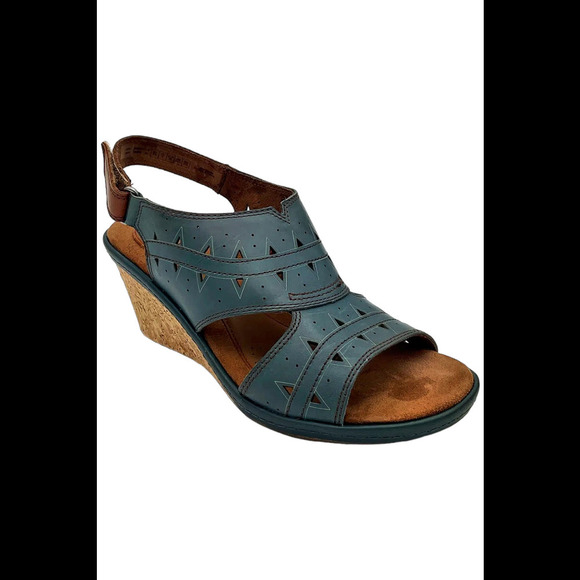 Cobb Hill Perforated Slingback Wedge Sandals Janna Teal - Medium - Picture 1 of 3